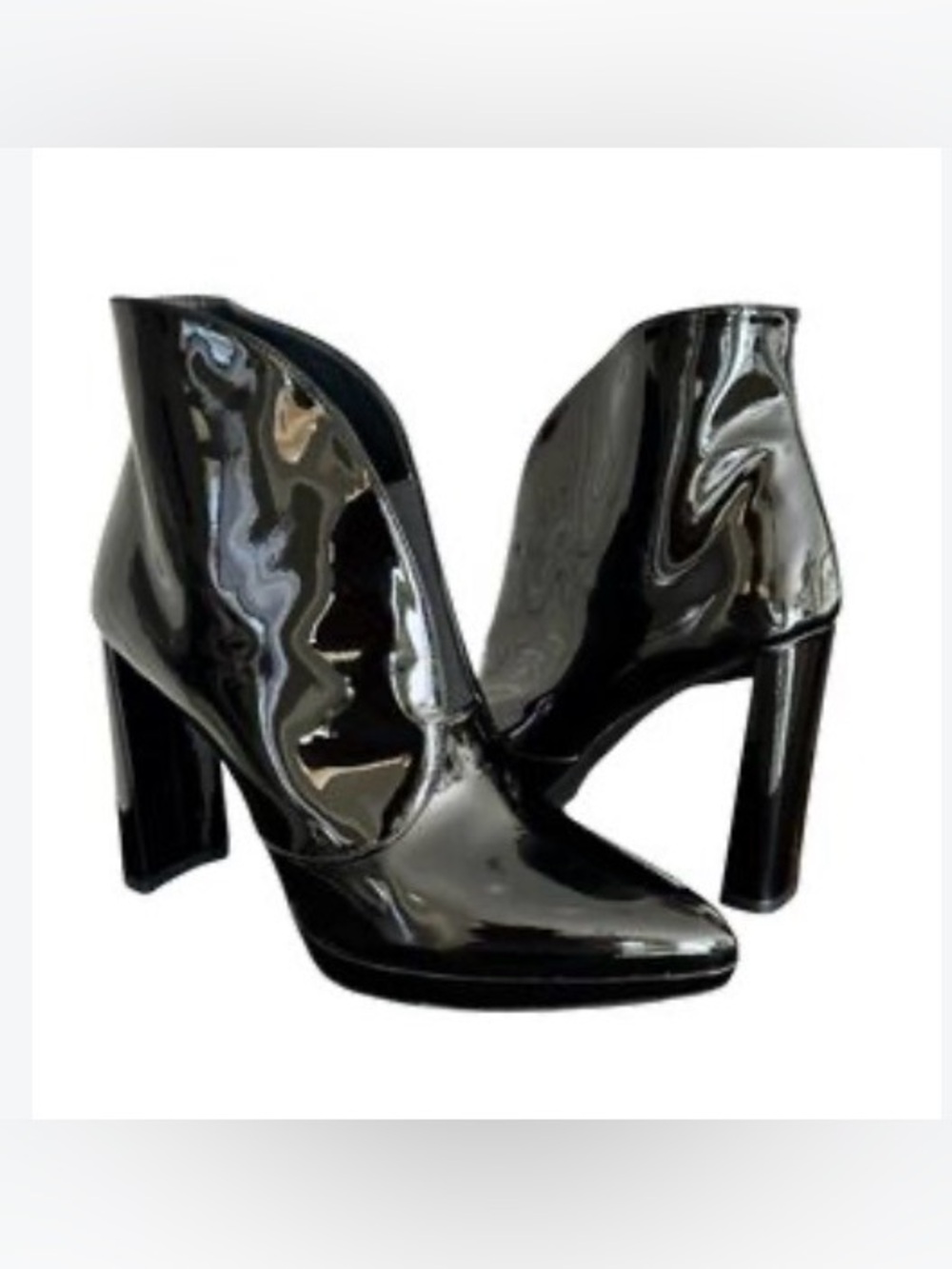 Stuart Weitzman Looksharp Black Patent Leather Booties Thin 4” Block Heel Sz 8.5